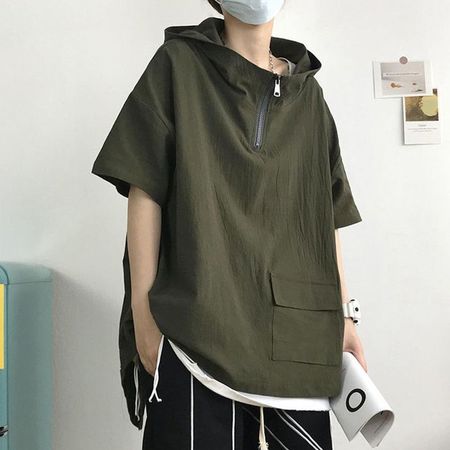 Men's Summer Half-Zip Hooded Short-Sleeved T-Shirt